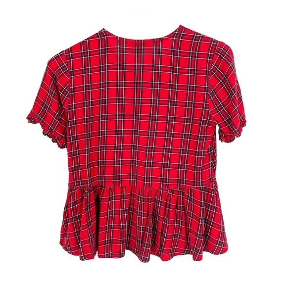 MADEWELL Studio Ruffle-Hem Top in Clanton Plaid Tartan Button Peplum Blouse - Picture 6 of 8